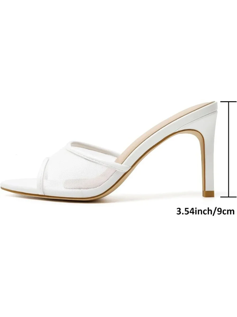 Women's White Mesh Summer Mule High Heels Slip on Pointed Open Toe Sexy Heeled